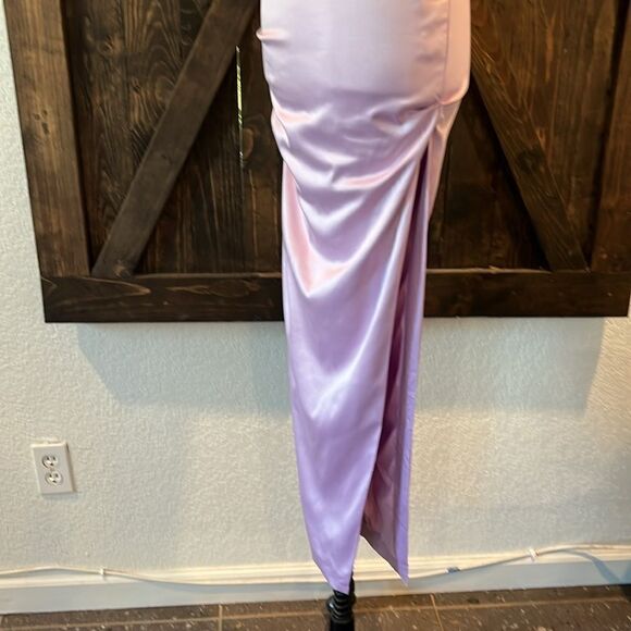NWT Satin Dress Spaghetti Strap Backless Ruched Bodycon Split Maxi Elegant Dress - Picture 6 of 13